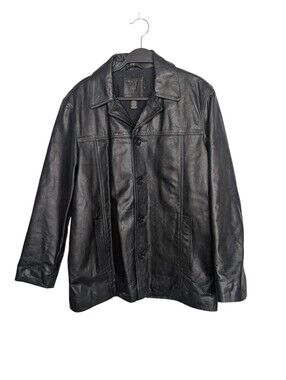 Vintage J. Crew Black Leather Oversized Wool Lined Car Coat Jacket Size Small